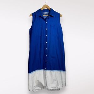 Reed Krakoff Dress Women's Size XL Dip Dye Sleeveless Shirt Dress Blue & White